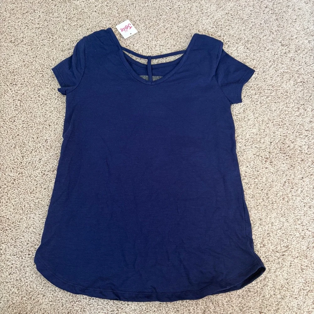 Justice Navy Tee with Flip Sequin Flower Design Size 8